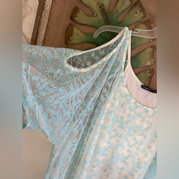 Gypsy 05 Crochet Lace Eyelet Beach Dress Tie Cold Shoulder - Picture 6 of 17